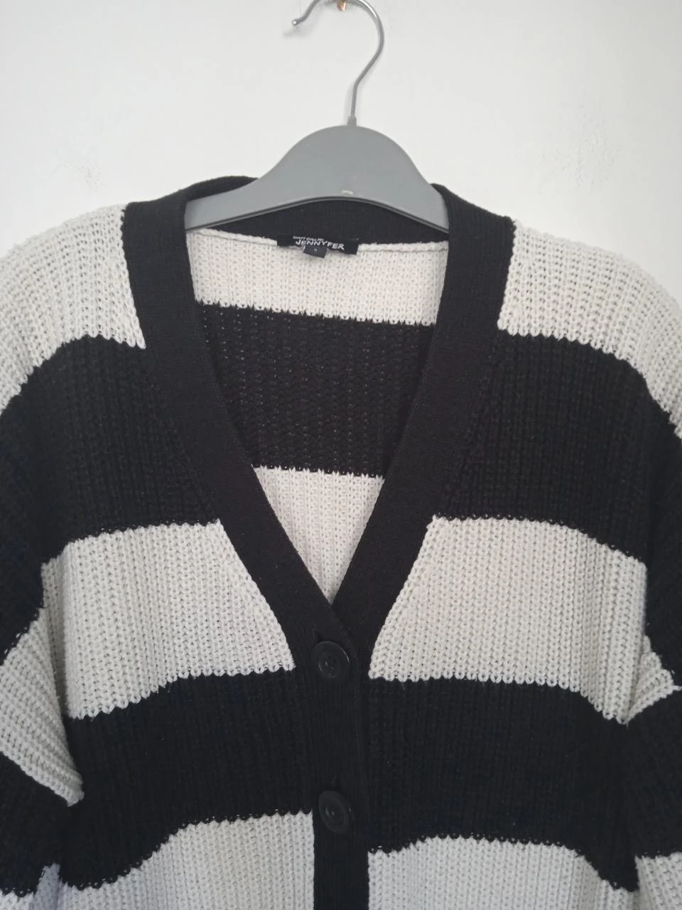 White and black striped cardigan vest, chunky knit jennyfer size S/36 – photo 2